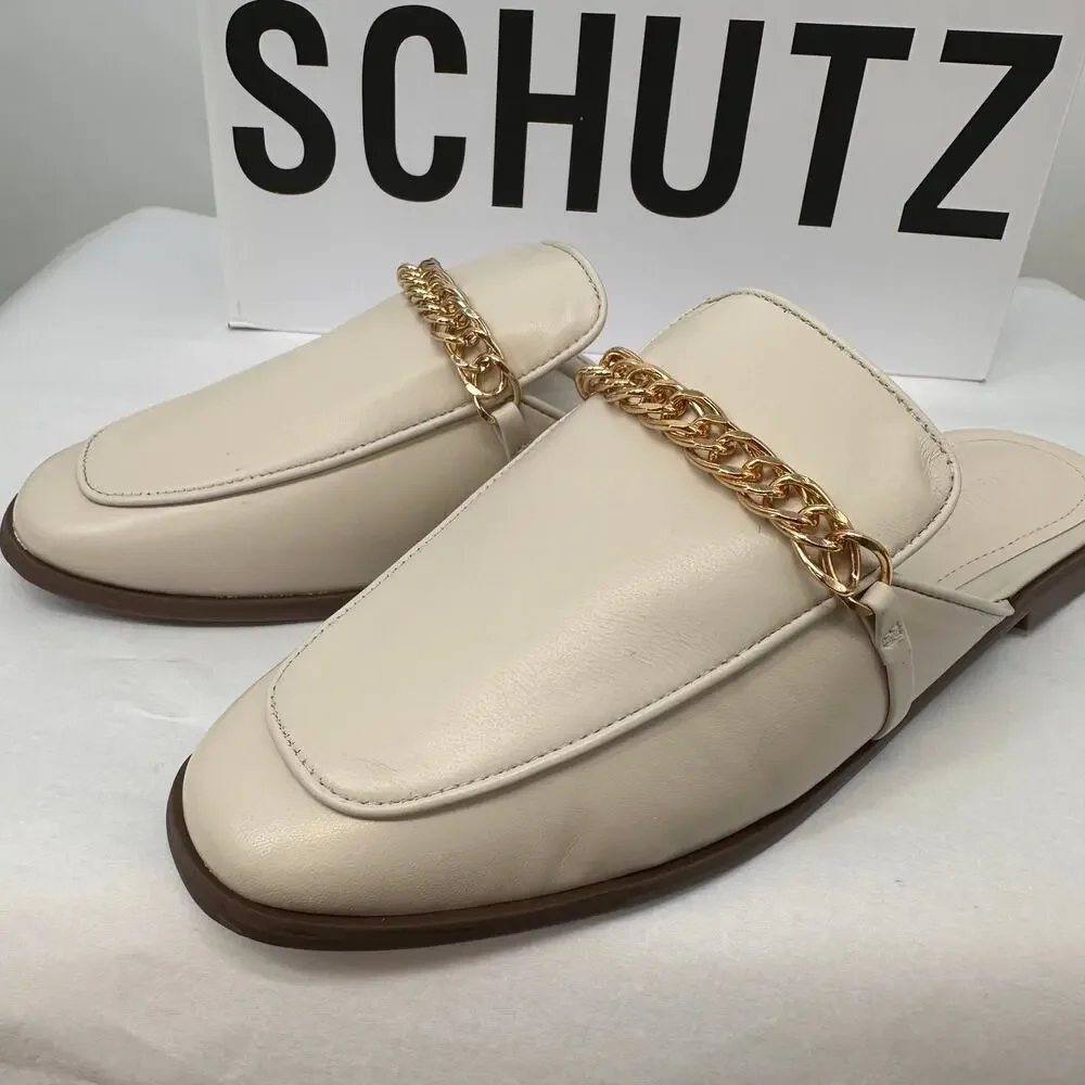 SCHUTZ New in Box Evereve Desmond Loafer in Ivory Pear with Gold Chain // 6